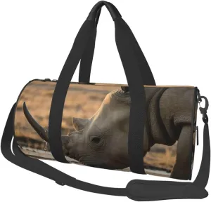 rhino Print Round Large Capacity Travel Luggage Bags,Men's and Women's Hand-Held Travel Clothing Bags