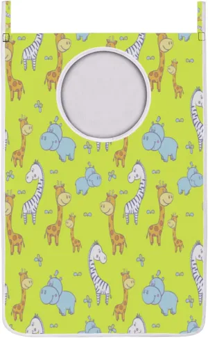Rhinoceros And Giraffe Hanging Laundry Bag - Large Laundry Hamper Laundry Room Organization and Storage with Stainless Steel Hooks, Perfect for Saving Space and Keeping Clothes Tidy