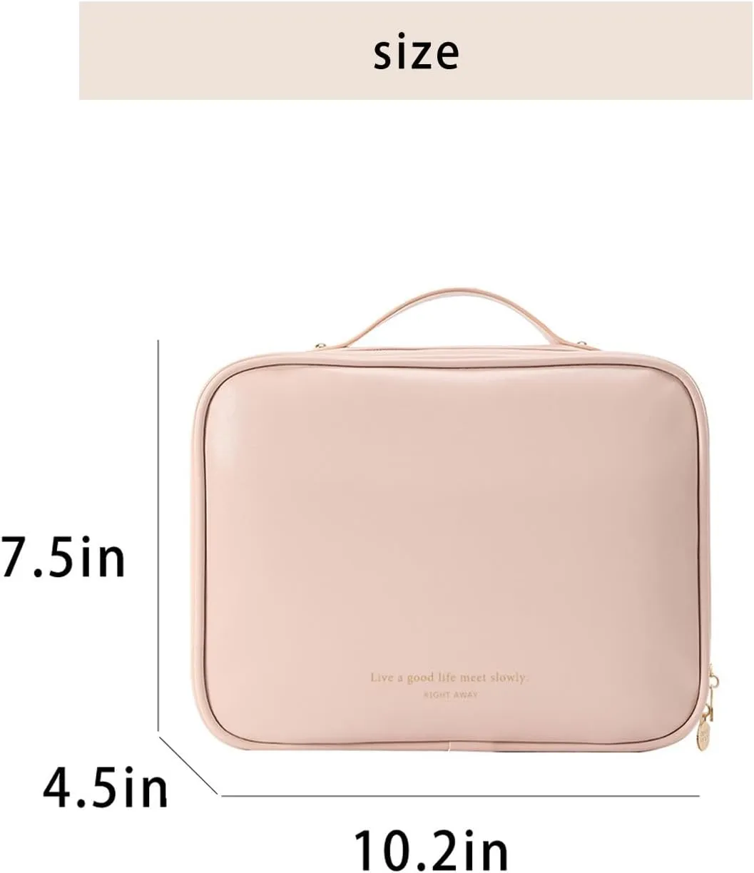 RIGHT AWAY Travel Toiletry Bag for Women, Large Makeup Bag& Cases, Waterproof Makeup Organizer Cosmetic Bag with Compartments,Portable Make Up Bag for Travel Size Toiletries,Skincare,Brushes Set,Pink