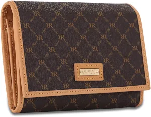 Rioni St-w071 Signature Brown Leather Canvas Leather Travel Zip Wallet Rare