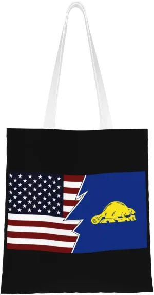 Ripped Style American And Flag Of Oregon Reverse Tote Bag for Women Canvas Shopping Bags Reusable Large Capacity Casual Shoulder Handbags Grocery Bags DIY Gift Bags