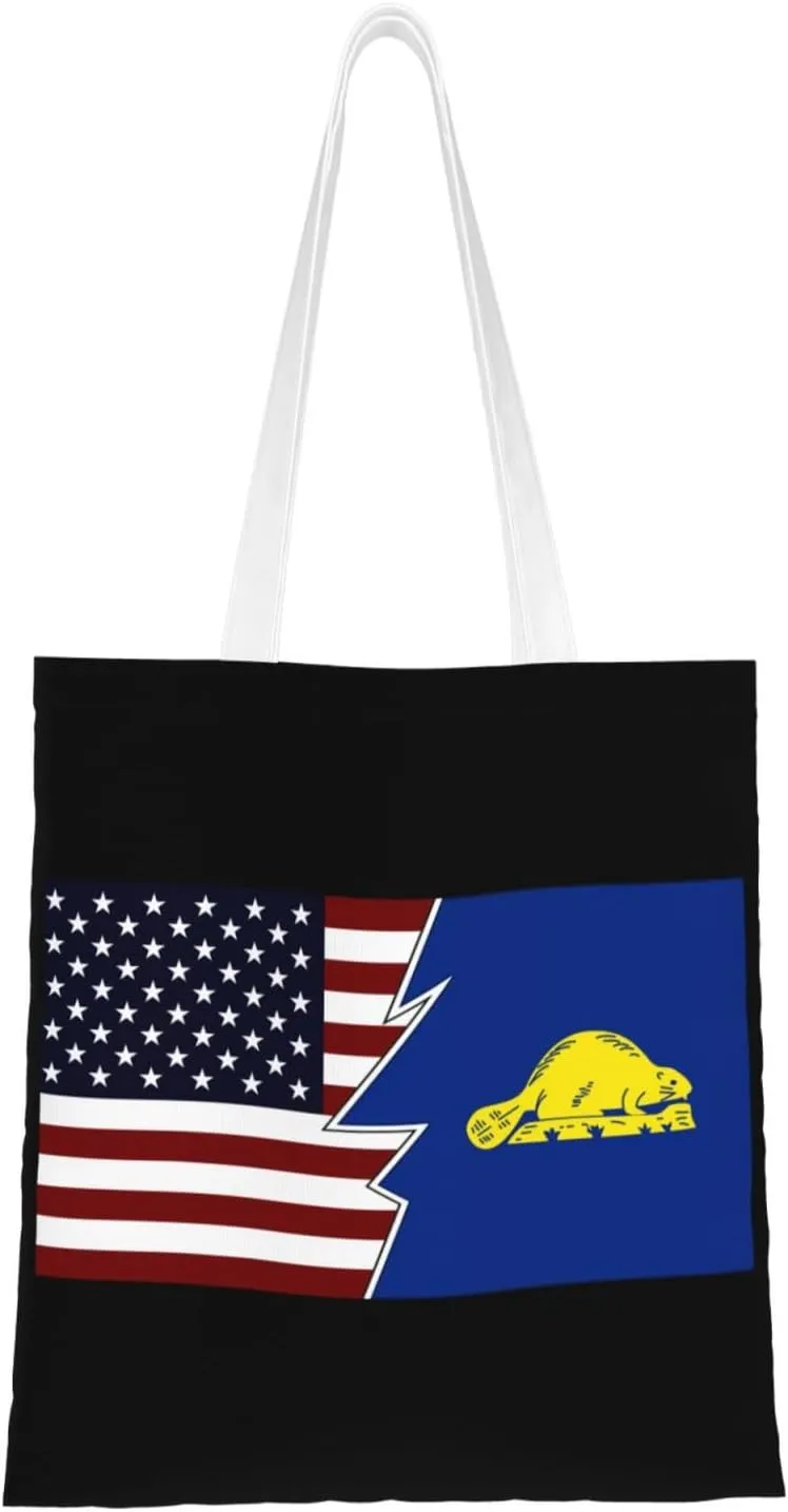 Ripped Style American And Flag Of Oregon Reverse Tote Bag for Women Canvas Shopping Bags Reusable Large Capacity Casual Shoulder Handbags Grocery Bags DIY Gift Bags