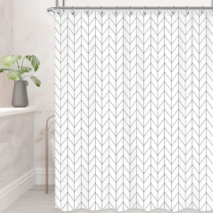 Riyidecor Chevron Shower Curtain Geometric Herringbone 72Wx96H Inch Striped Extra Long Simple Modern Classy Neutral Contemporary 12 Pack Metal Hooks Decor Fabric Bathroom Set Polyester Waterproof