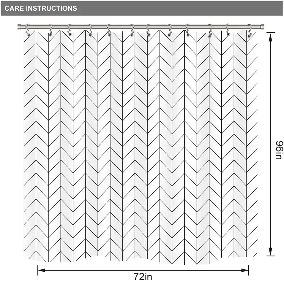 Riyidecor Chevron Shower Curtain Geometric Herringbone 72Wx96H Inch Striped Extra Long Simple Modern Classy Neutral Contemporary 12 Pack Metal Hooks Decor Fabric Bathroom Set Polyester Waterproof