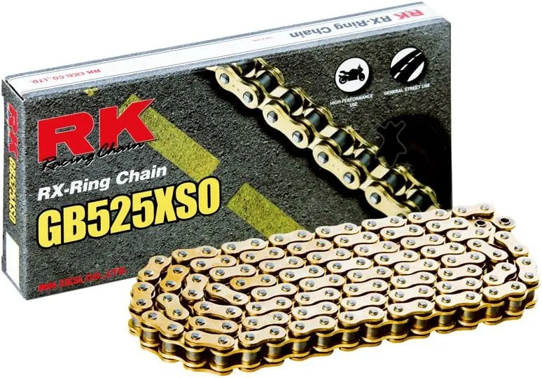RK Racing Chain GB525XSO-110 (525 Series) Gold 110 Link High Performance Street and Off-Road RX-Ring Chain with Connecting Link