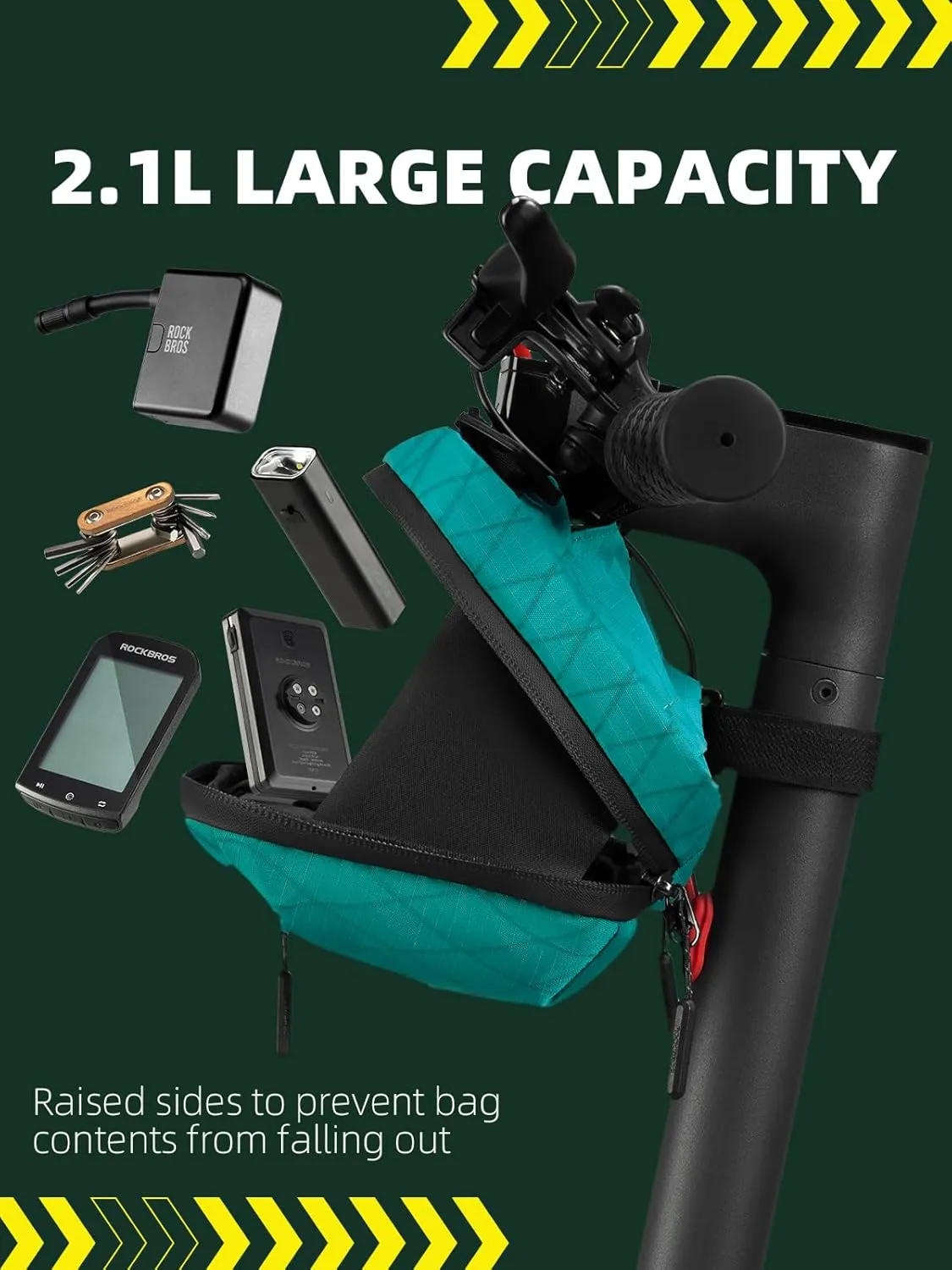ROCKBROS Bike Handlebar Bag, 2.1L Large Capacity Bike Front Bag, Quick Release Handlebar Bags for Bicycles Scooters, Multifunctional Shoulder Waist Bag