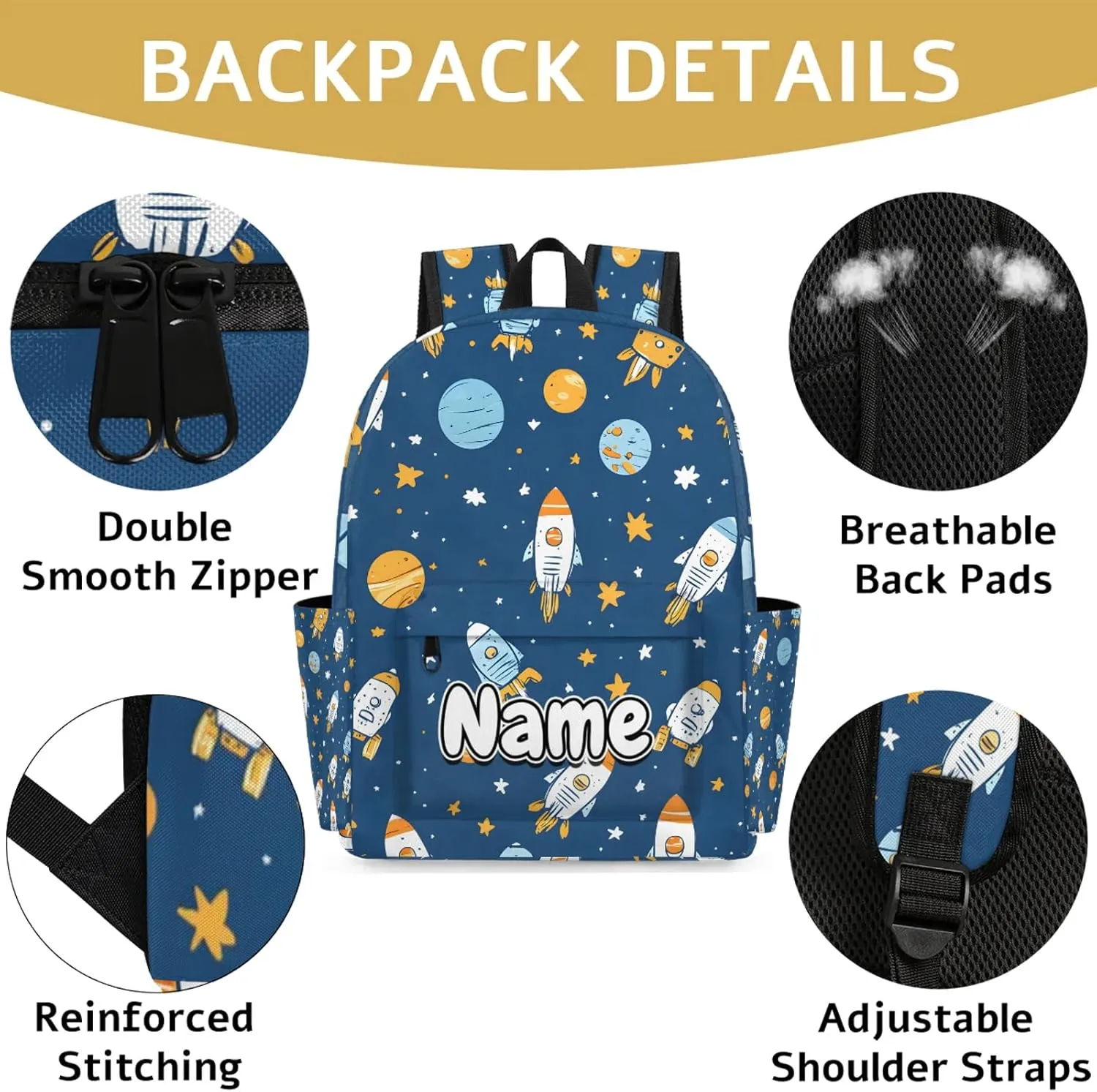 Rocket Personalized Backpack Bag with Name Lightweight Custom Shoulder Bags Waterproof Casual Backpacks Travel Laptop Bag 15.1in