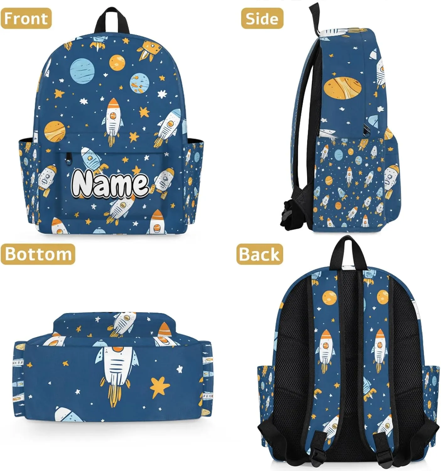 Rocket Personalized Backpack Bag with Name Lightweight Custom Shoulder Bags Waterproof Casual Backpacks Travel Laptop Bag 15.1in