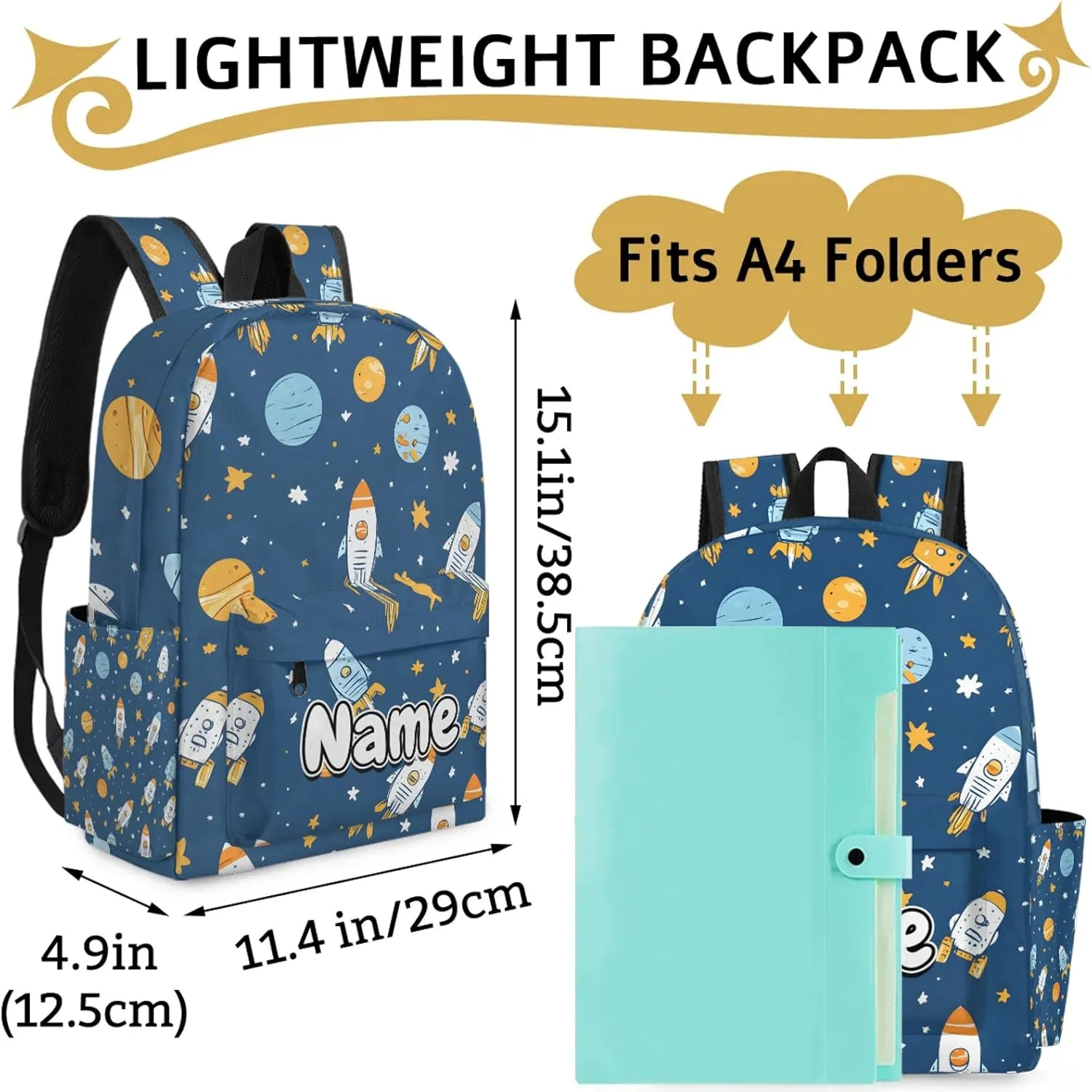 Rocket Personalized Backpack Bag with Name Lightweight Custom Shoulder Bags Waterproof Casual Backpacks Travel Laptop Bag 15.1in