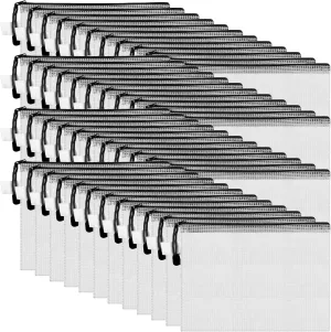 Roowest 48 Pcs A5 Mesh Zipper Pouch Plastic Zipper Pouch Clear Pencil Waterproof Bag with Multipurpose Mesh Storage Bag for School Office(Black)
