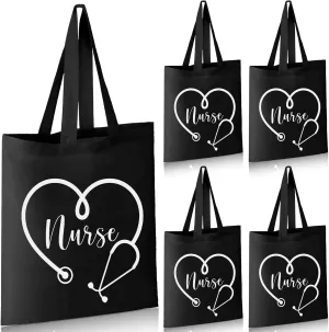 Roowest 5 Pcs Nurse Canvas Tote Bag Bulk for Women Nurse Week Appreciation Gifts RN Nursing Shoulder Bags for Work Shopping Beach Travel Practitioner Graduation Gifts