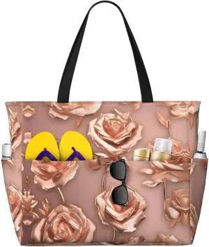 Rose Gold Wallpaper Print Versatile Large Beach Travel Bag,Anti-Sand Beach Carry Bag For Various Needs