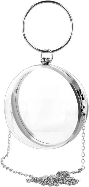 Round Ball Clear Purse, Small Acrylic Box Evening Clutch Bag, Not Compatible with Phone