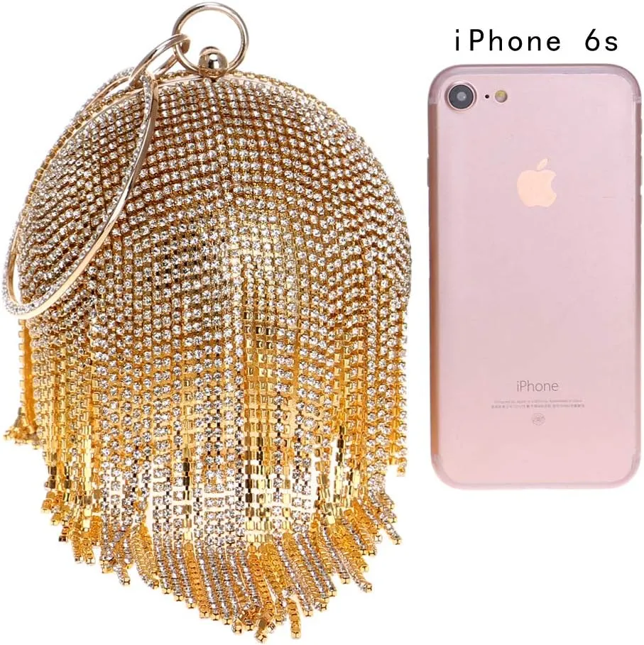 Round Ball Clutch Purse Women Crystal Evening Bag Tassel Wedding Party Handbag