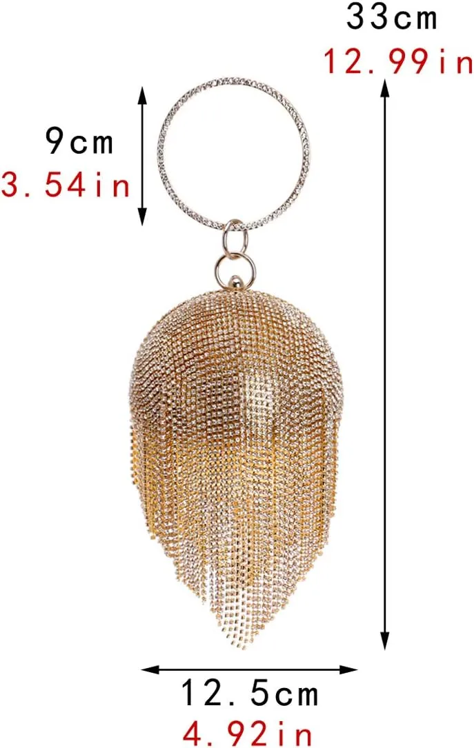 Round Ball Clutch Purse Women Crystal Evening Bag Tassel Wedding Party Handbag