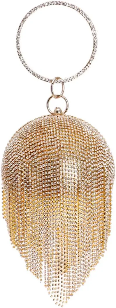 Round Ball Clutch Purse Women Crystal Evening Bag Tassel Wedding Party Handbag