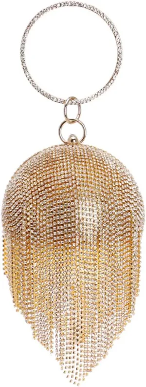 Round Ball Clutch Purse Women Crystal Evening Bag Tassel Wedding Party Handbag