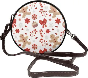 Round Crossbody Bag for Women, PU Leather Shoulder Bag with Strap