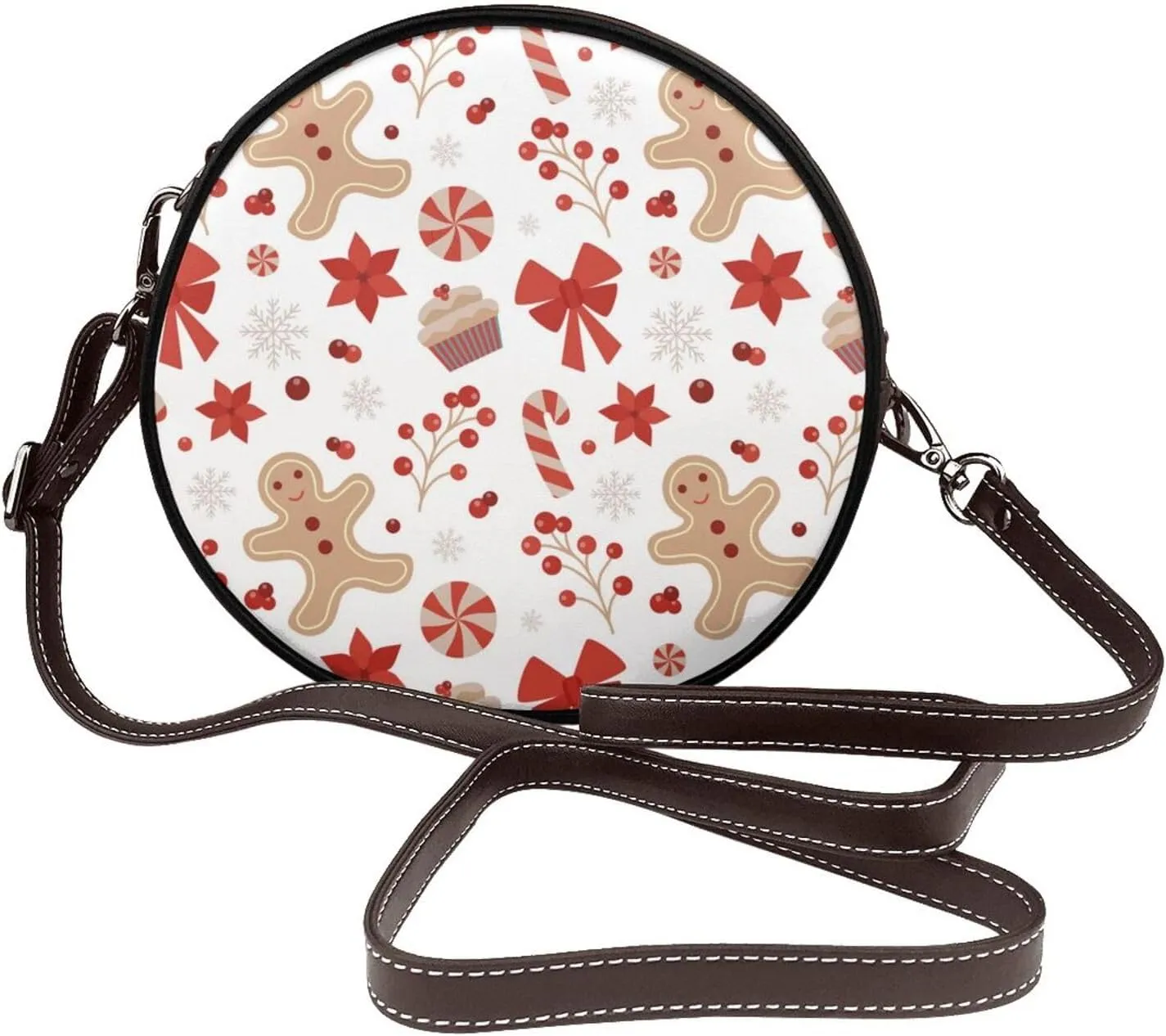 Round Crossbody Bag for Women, PU Leather Shoulder Bag with Strap