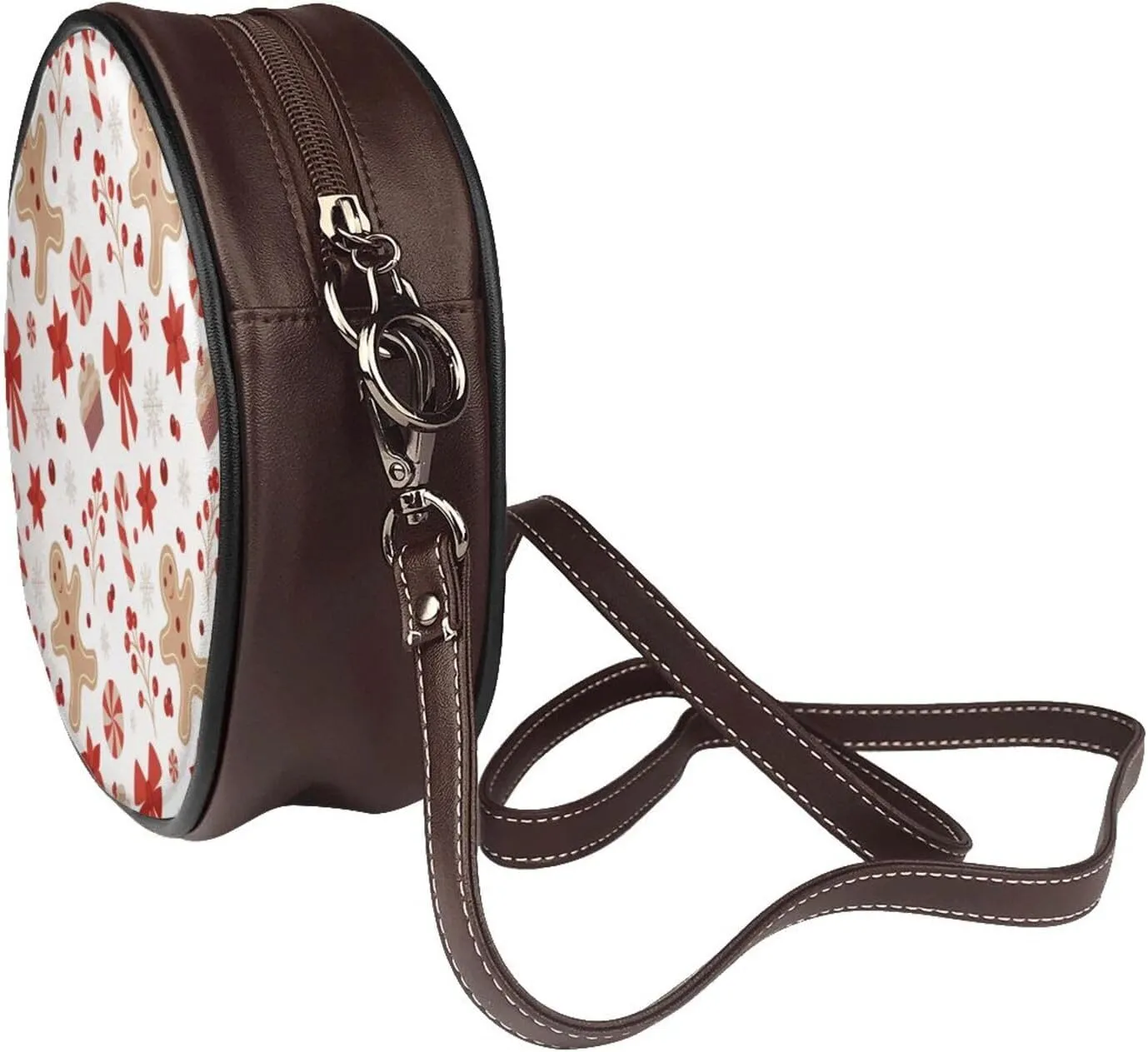 Round Crossbody Bag for Women, PU Leather Shoulder Bag with Strap
