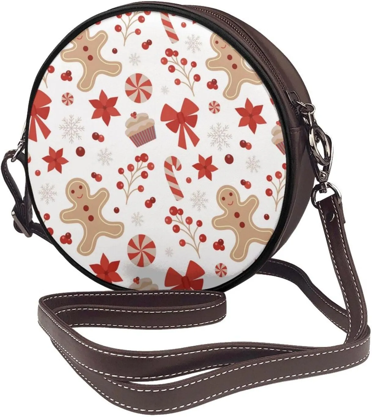 Round Crossbody Bag for Women, PU Leather Shoulder Bag with Strap