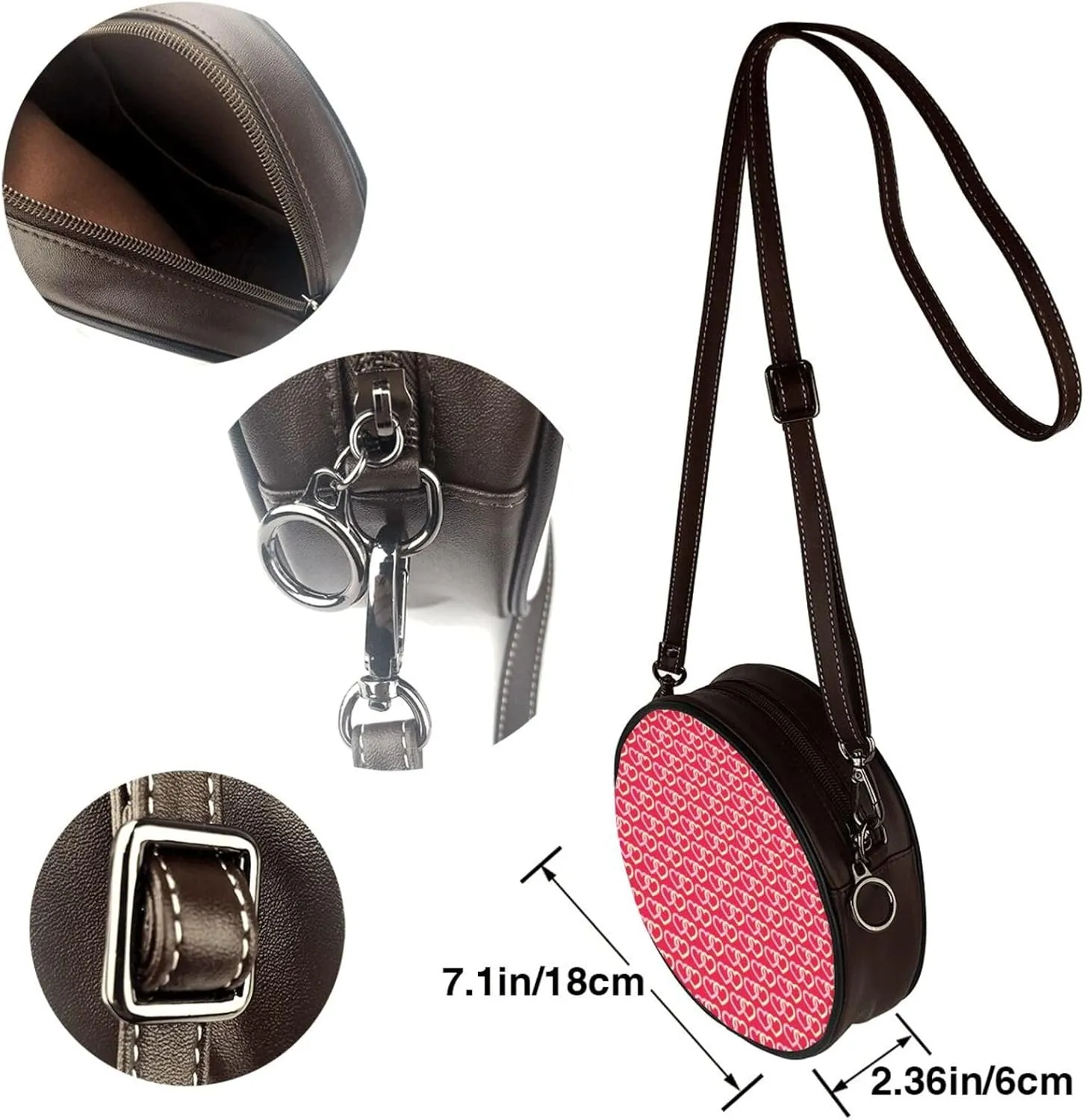 Round Crossbody Bag Small Circle Purse Zip Handbag for Women