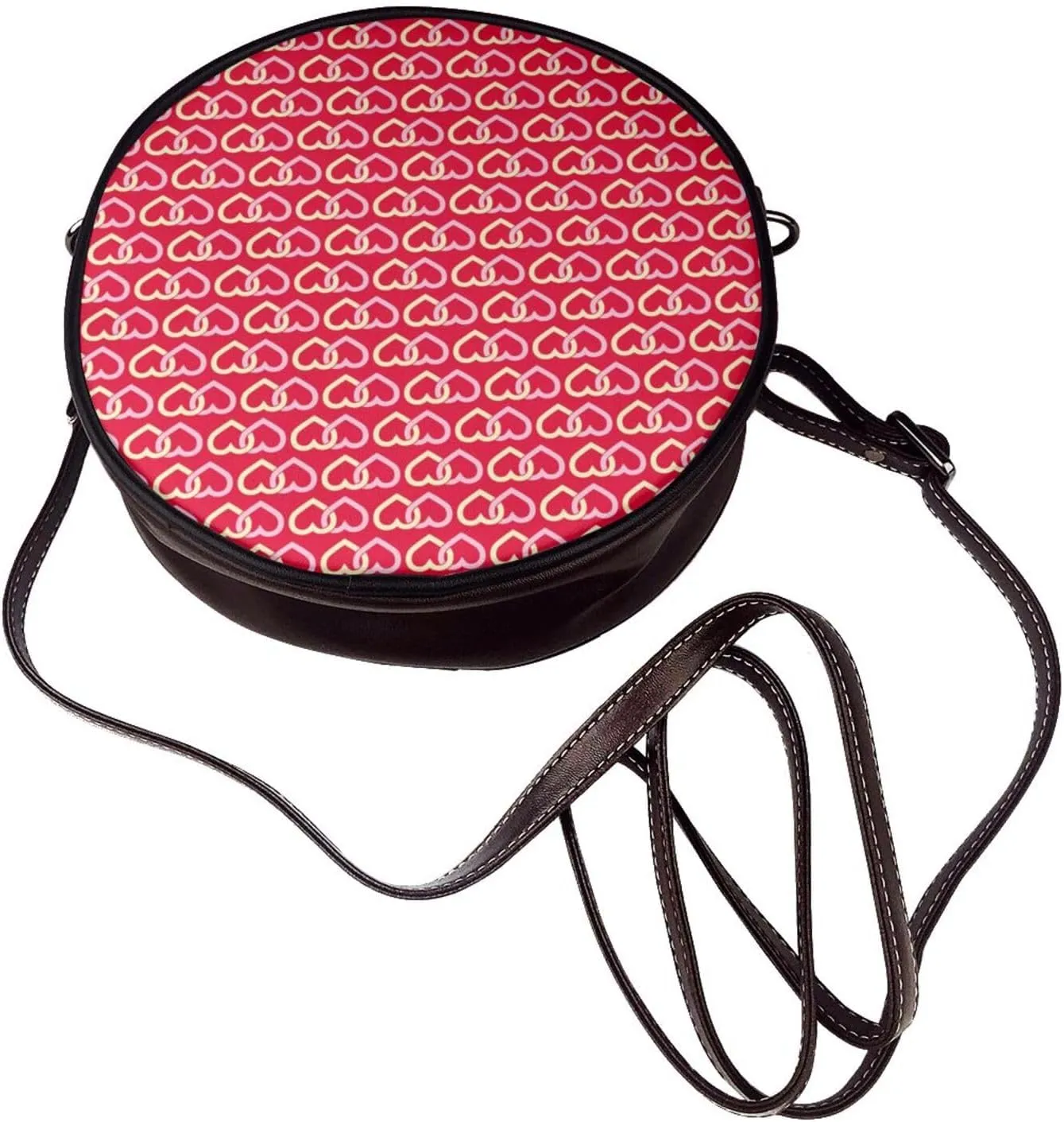 Round Crossbody Bag Small Circle Purse Zip Handbag for Women