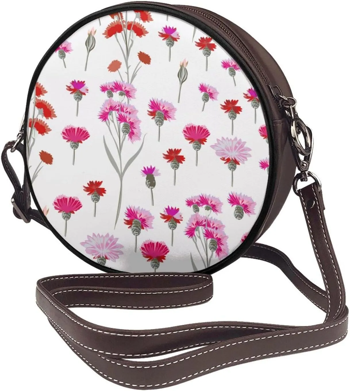 Round Crossbody Bag Small Circle Purse Zip Handbag for Women