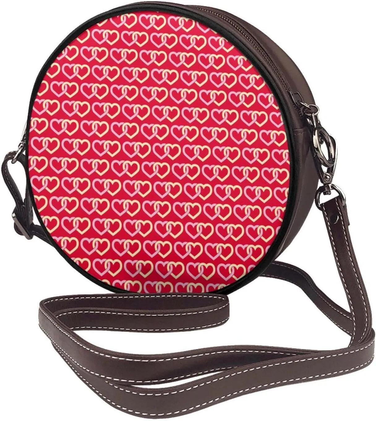 Round Crossbody Bag Small Circle Purse Zip Handbag for Women