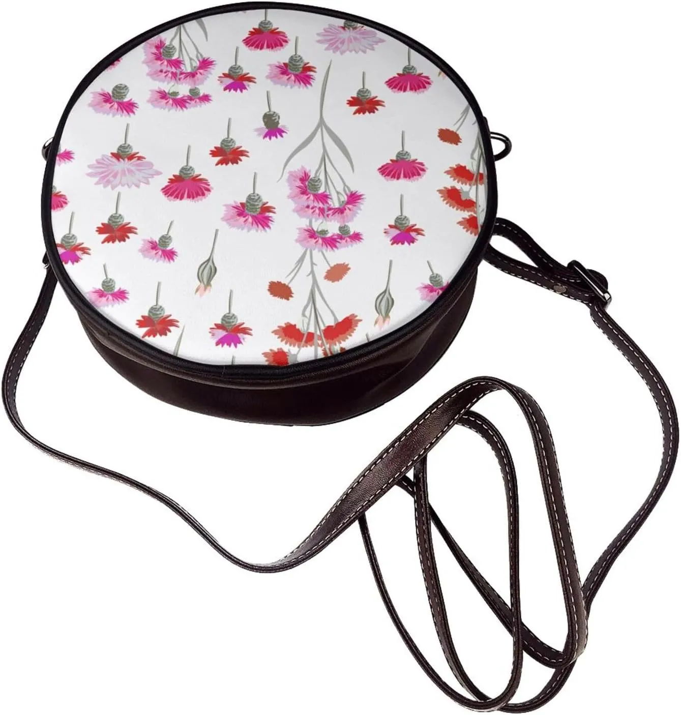 Round Crossbody Bag Small Circle Purse Zip Handbag for Women