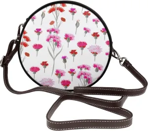 Round Crossbody Bag Small Circle Purse Zip Handbag for Women