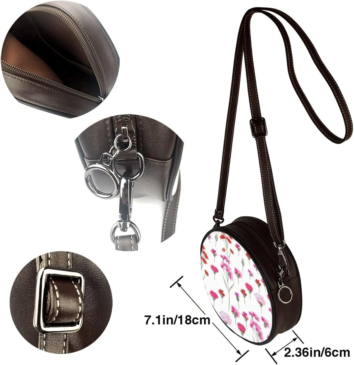 Round Crossbody Bag Small Circle Purse Zip Handbag for Women