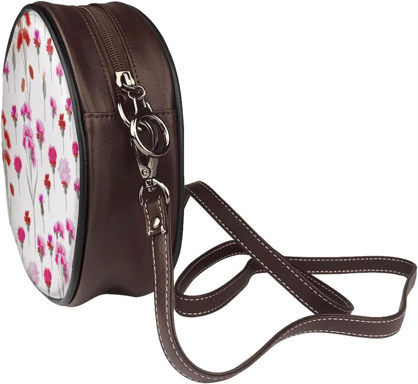 Round Crossbody Bag Small Circle Purse Zip Handbag for Women