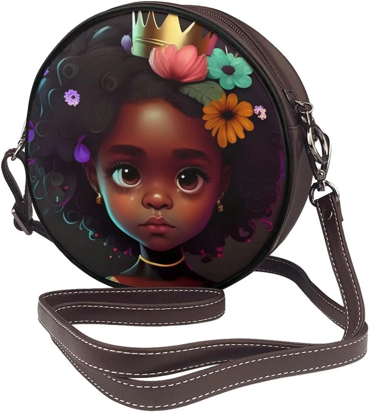 Round Crossbody Bags for Women and Purses, PU Leather Handbag Wristlet Circle Bag