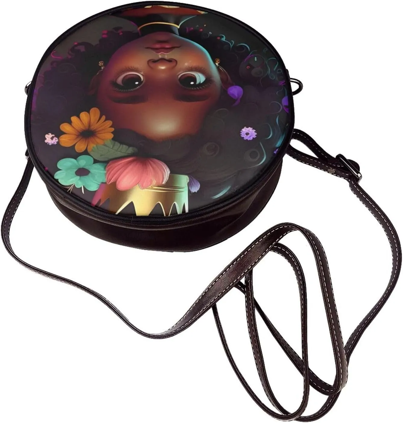 Round Crossbody Bags for Women and Purses, PU Leather Handbag Wristlet Circle Bag