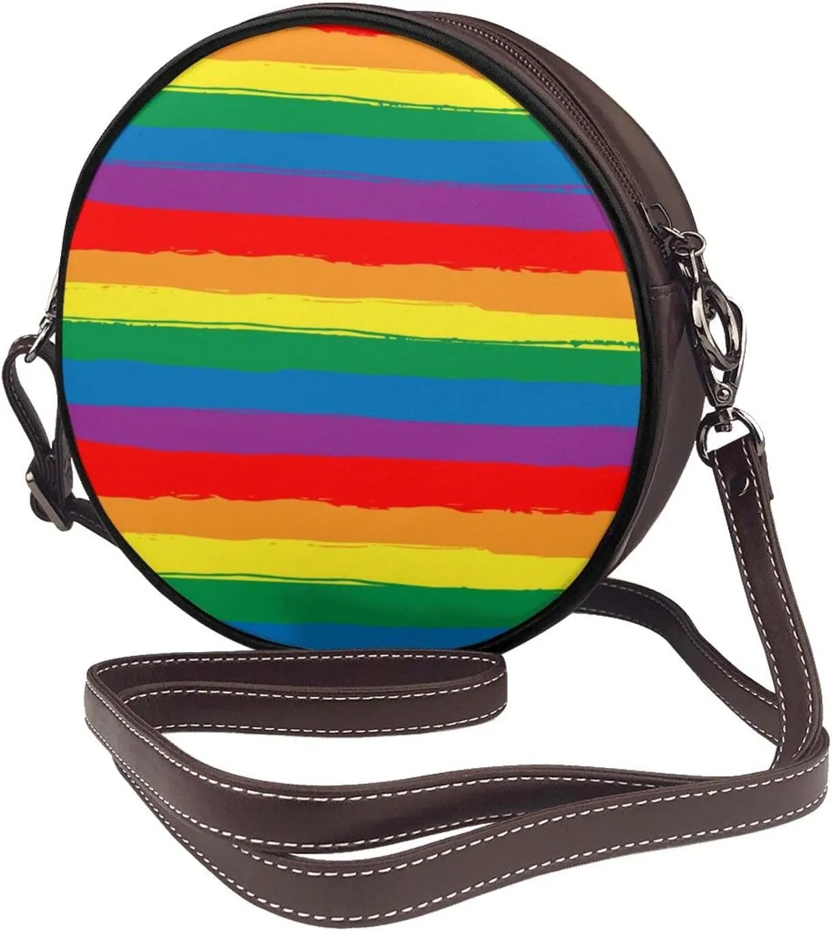 Round Crossbody Bags for Women and Purses, PU Leather Handbag Wristlet Circle Bag