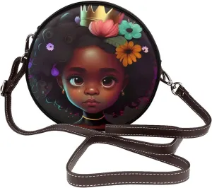 Round Crossbody Bags for Women and Purses, PU Leather Handbag Wristlet Circle Bag