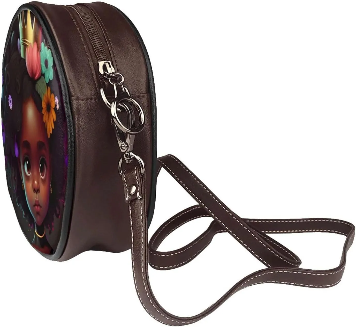 Round Crossbody Bags for Women and Purses, PU Leather Handbag Wristlet Circle Bag