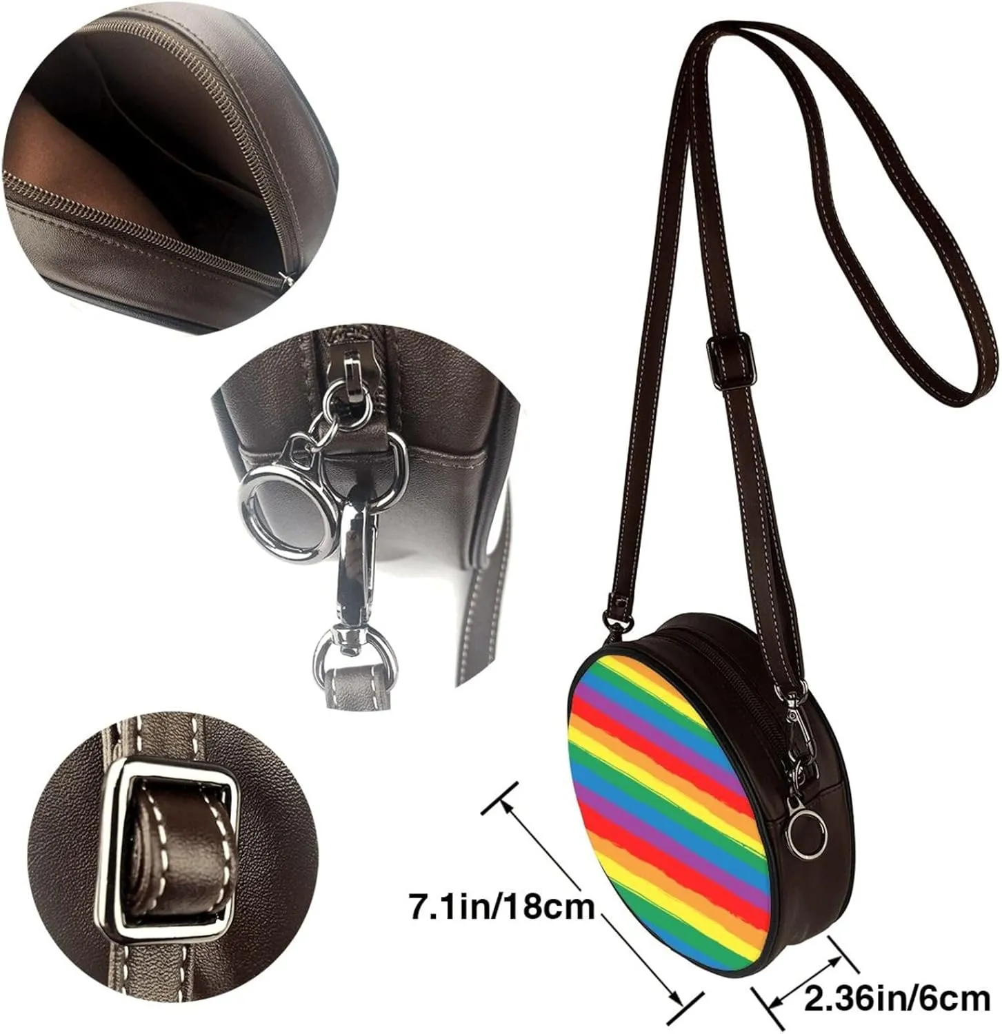 Round Crossbody Bags for Women and Purses, PU Leather Handbag Wristlet Circle Bag