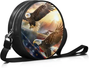 Round Crossbody Bags for Women, Leather Circle Purse Zipper Small Shoulder Bag with Adjustable Straps