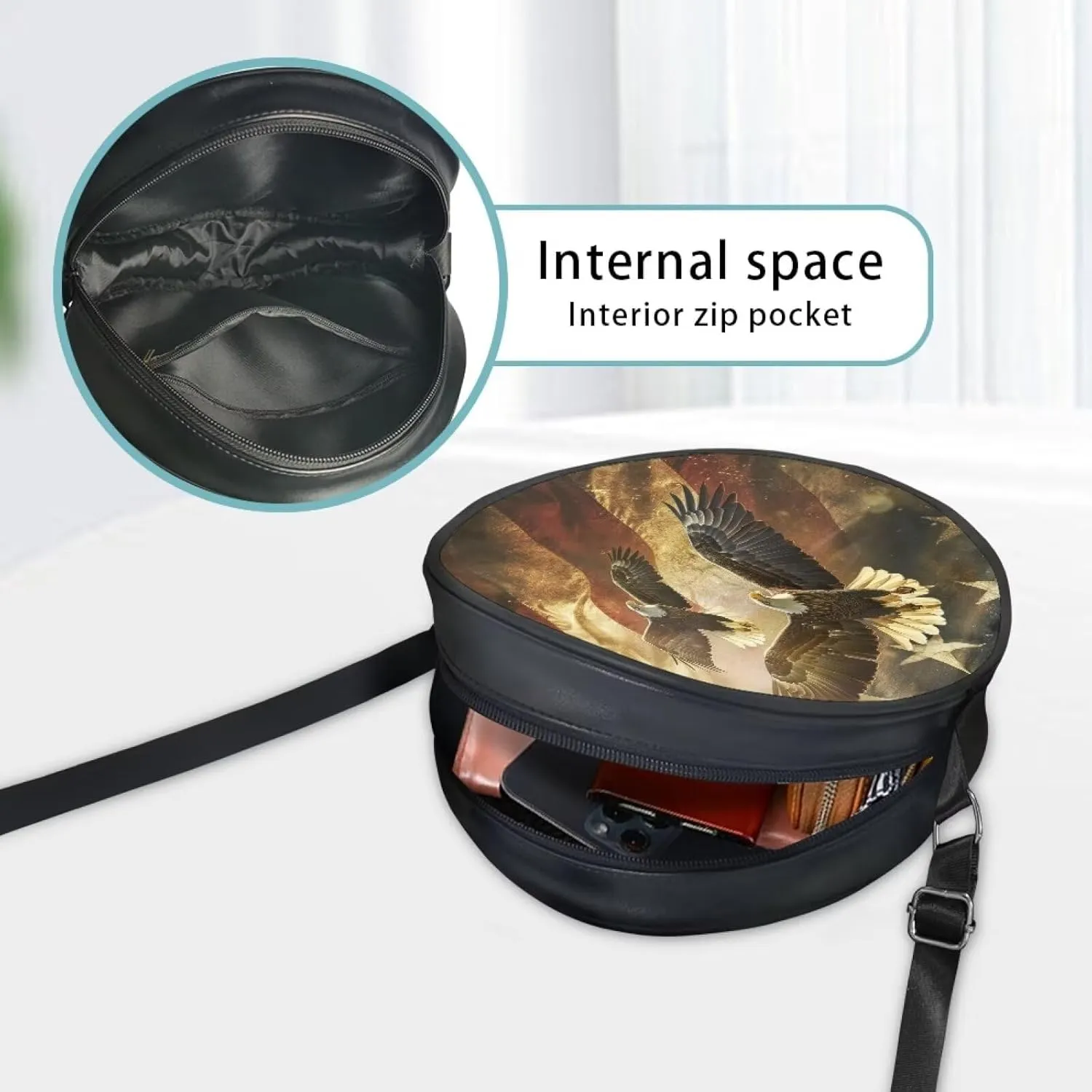 Round Crossbody Bags for Women, Leather Circle Purse Zipper Small Shoulder Bag with Adjustable Straps