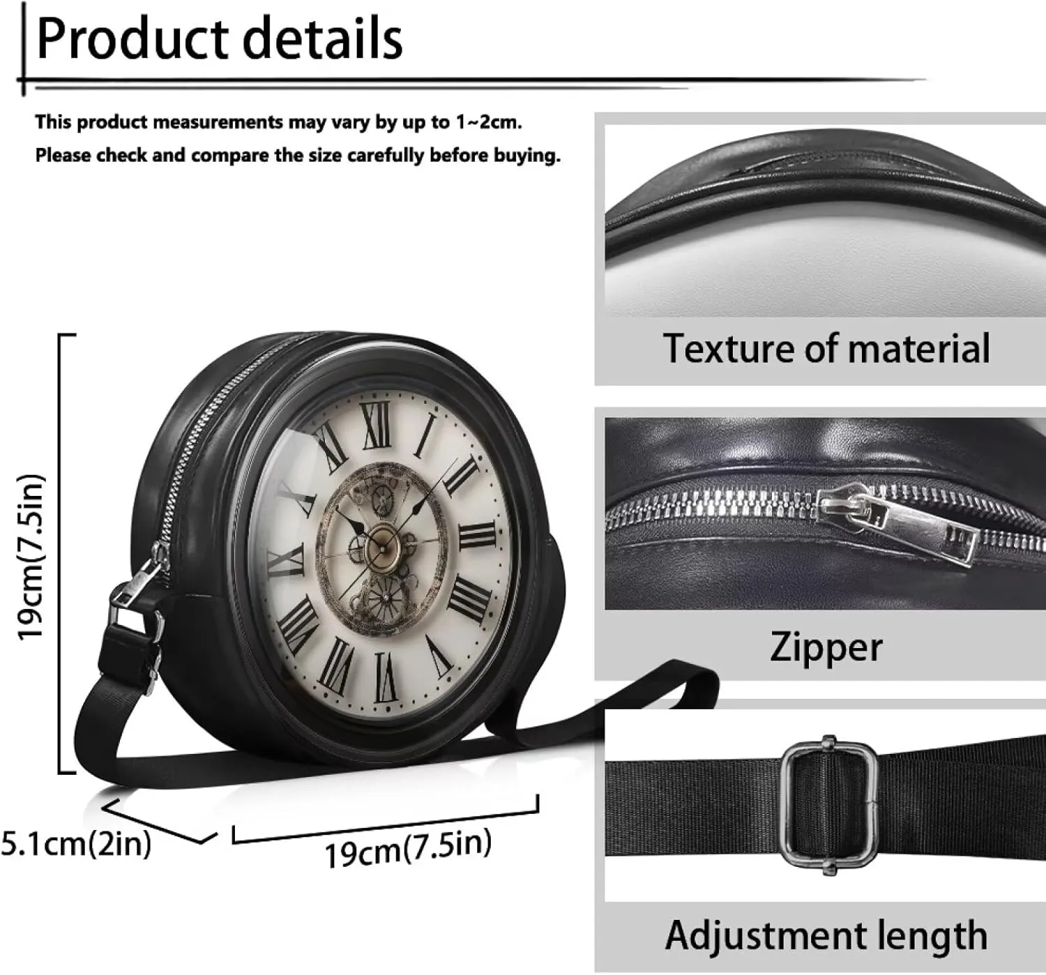 Round Crossbody Bags for Women, Leather Circle Purse Zipper Small Shoulder Bag with Adjustable Straps