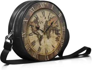 Round Crossbody Bags for Women, Leather Circle Purse Zipper Small Shoulder Bag with Adjustable Straps