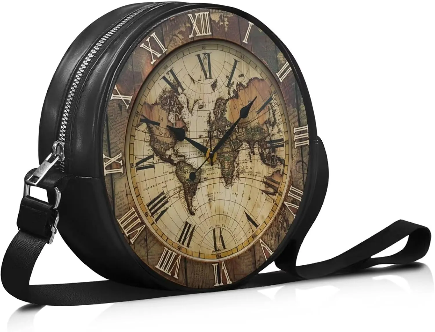 Round Crossbody Bags for Women, Leather Circle Purse Zipper Small Shoulder Bag with Adjustable Straps
