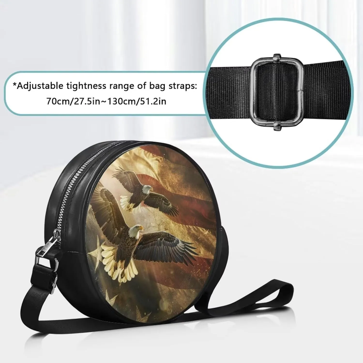 Round Crossbody Bags for Women, Leather Circle Purse Zipper Small Shoulder Bag with Adjustable Straps