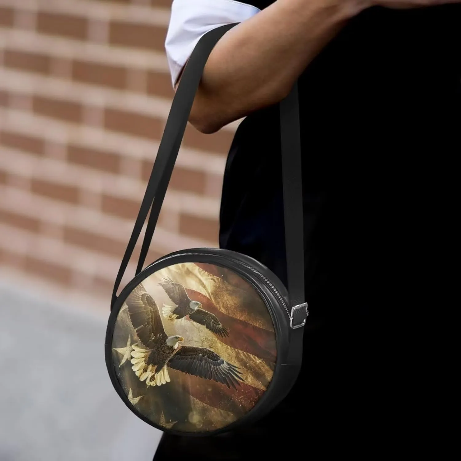 Round Crossbody Bags for Women, Leather Circle Purse Zipper Small Shoulder Bag with Adjustable Straps