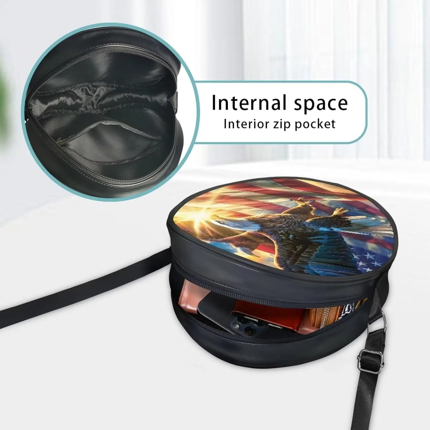 Round Crossbody Bags for Women, Leather Circle Purse Zipper Small Shoulder Bag with Adjustable Straps
