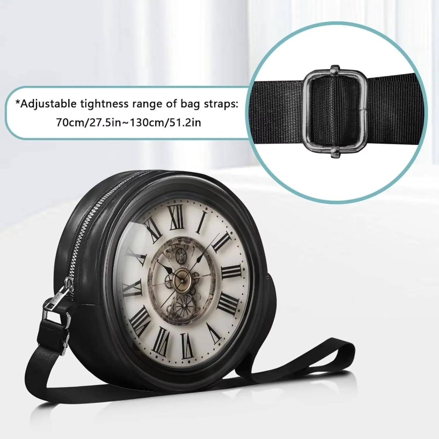 Round Crossbody Bags for Women, Leather Circle Purse Zipper Small Shoulder Bag with Adjustable Straps