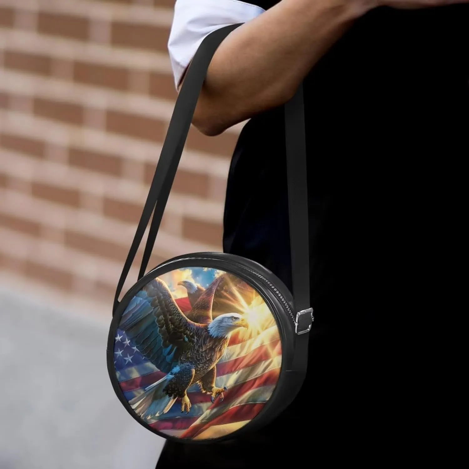 Round Crossbody Bags for Women, Leather Circle Purse Zipper Small Shoulder Bag with Adjustable Straps