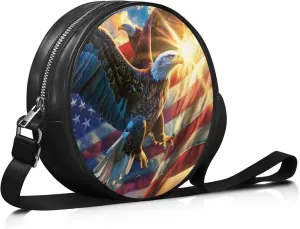 Round Crossbody Bags for Women, Leather Circle Purse Zipper Small Shoulder Bag with Adjustable Straps